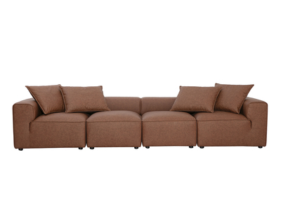 Canap&eacute; modulable 5 places en cuir marron FERGUS