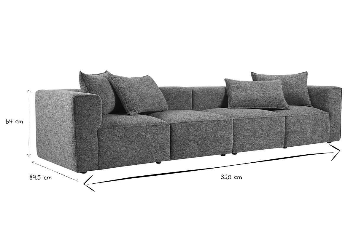 Dimensions du canap� modulable 5 places en tissu gris fonc� KERRY