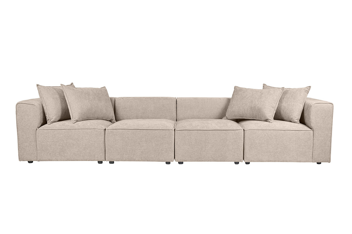 Canap� modulable 5 places en tissu effet velours textur� beige, vue de face