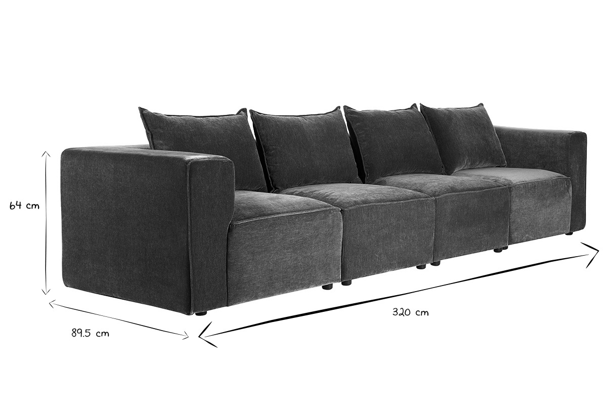 Dimensions du canap� modulable KERRY : 320 cm de longueur, 89.5 cm de profondeur, 64 cm de hauteur en noir et blanc.