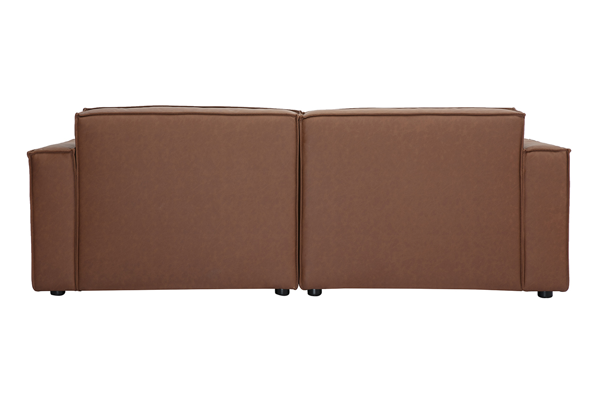 Canap� modulable vintage en cuir marron de 2 places, collection SPLIT, vue de dos.