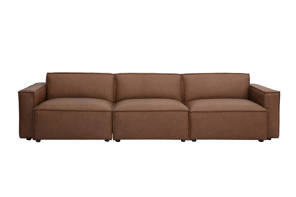 Canap� modulable 4 places en cuir marron vintage SPLIT, �l�gant et robuste.