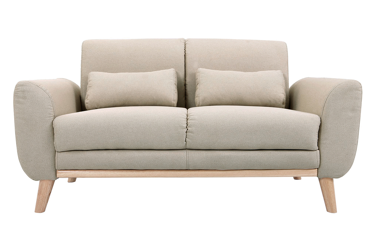 Canap� scandinave 2 places en tissu beige et bois clair EKTOR