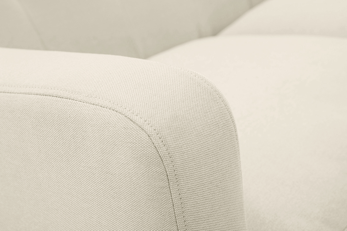 Canap� scandinave 2 places en tissu beige et bois clair LUNA