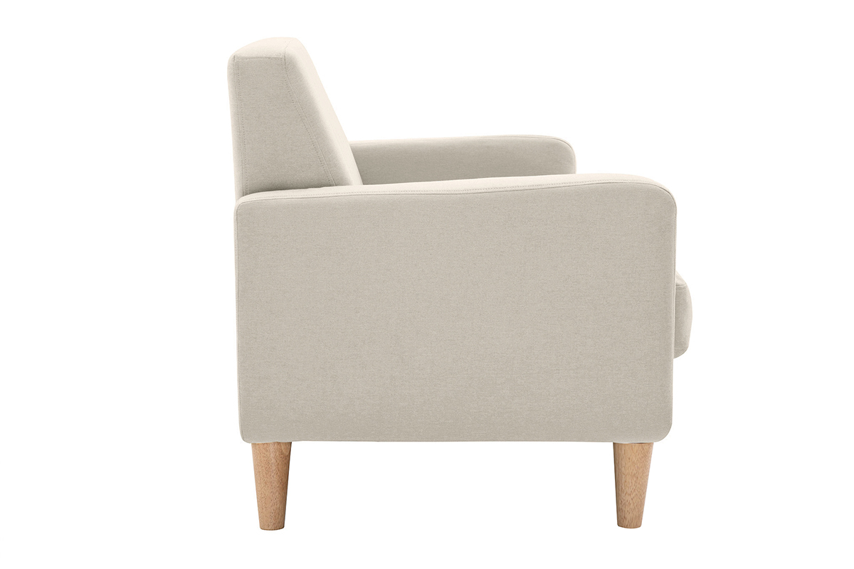 Canap� scandinave 2 places en tissu beige et bois clair LUNA