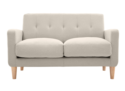 Canap&eacute; scandinave 2 places en tissu beige et bois clair LUNA