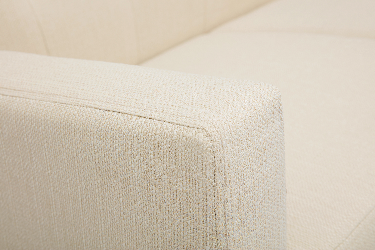 D�tail du canap� scandinave 2 places MOON en tissu beige, vue rapproch�e du rev�tement