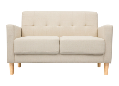 Canap&eacute; scandinave 2 places en tissu beige et bois clair MOON