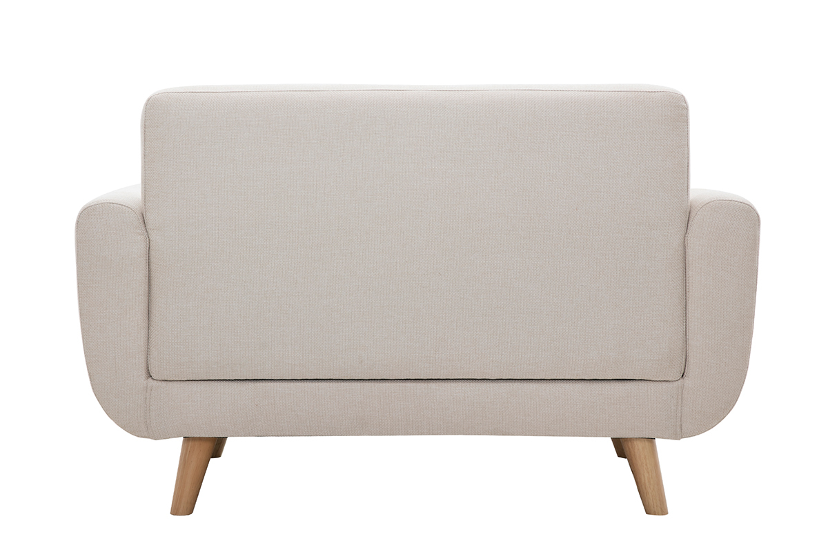 Canap� scandinave 2 places en tissu beige vue de dos avec pieds en bois clair.