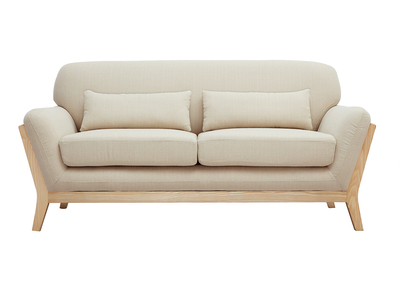 Canap&eacute; scandinave 2 places en tissu beige et bois clair YOKO