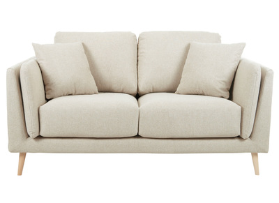 Canap&eacute; scandinave 2 places en tissu beige naturel et bois clair VOGUE