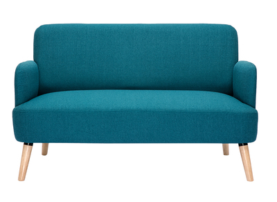 Canap&eacute; scandinave 2 places en tissu bleu canard et bois clair ISKO