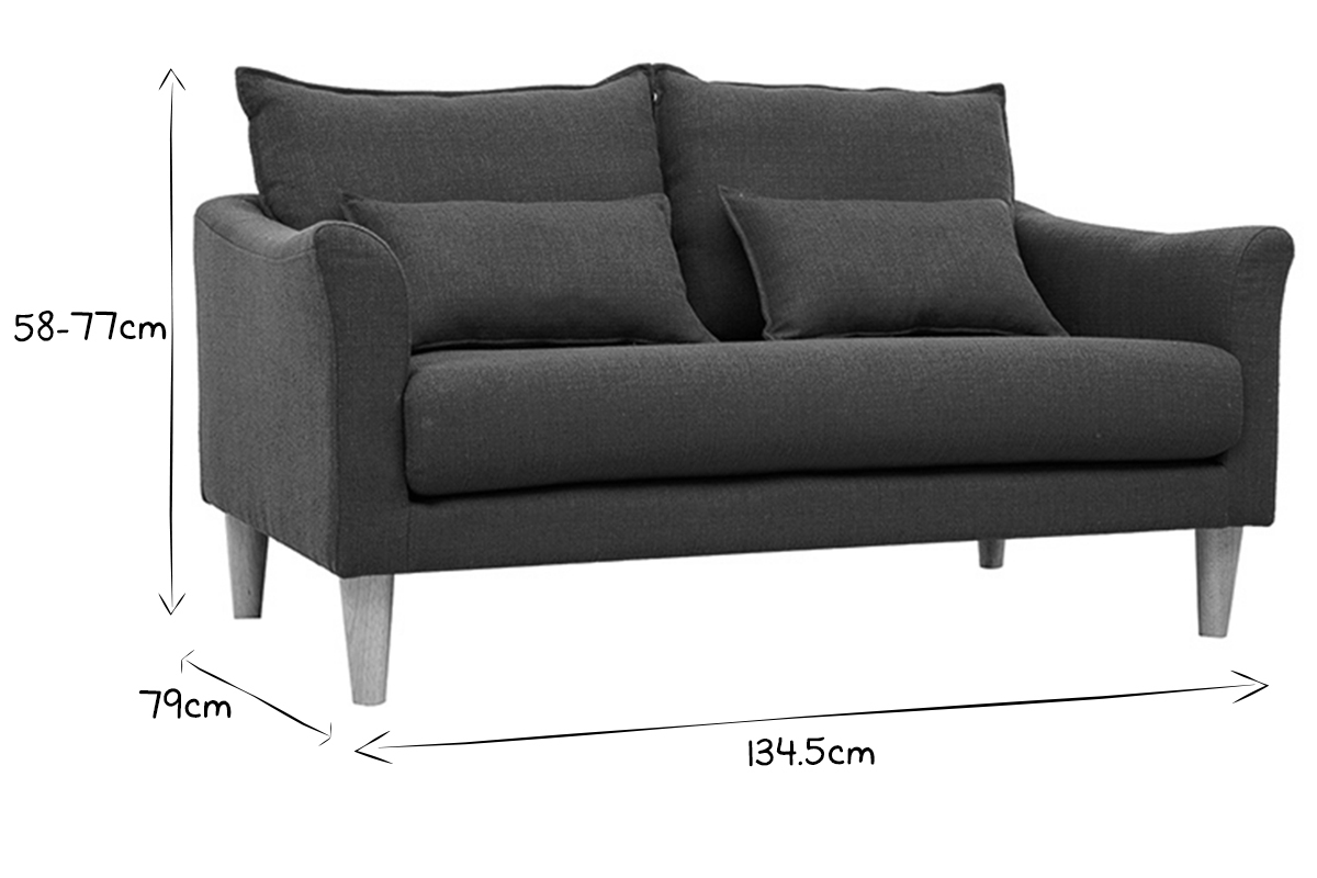 Canap� scandinave 2 places en tissu bleu canard et bois clair KATE