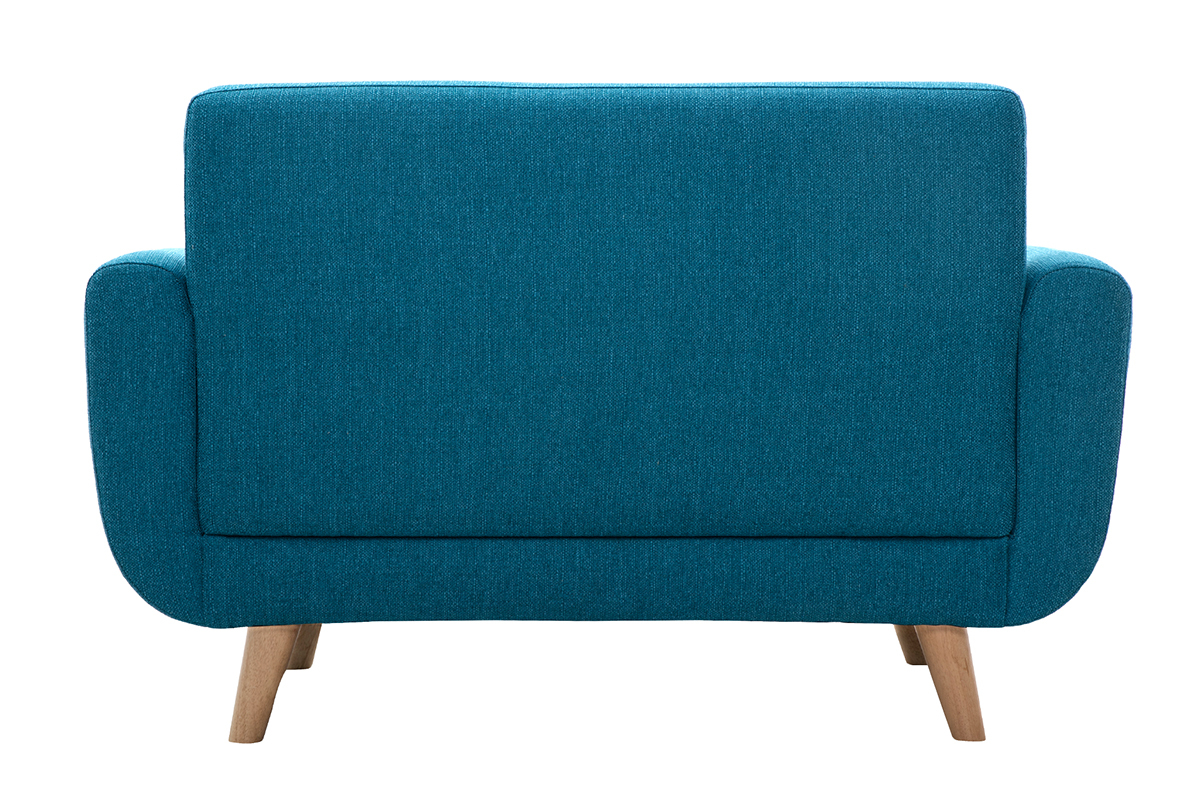 Canap� scandinave 2 places en tissu bleu canard et bois clair PURE