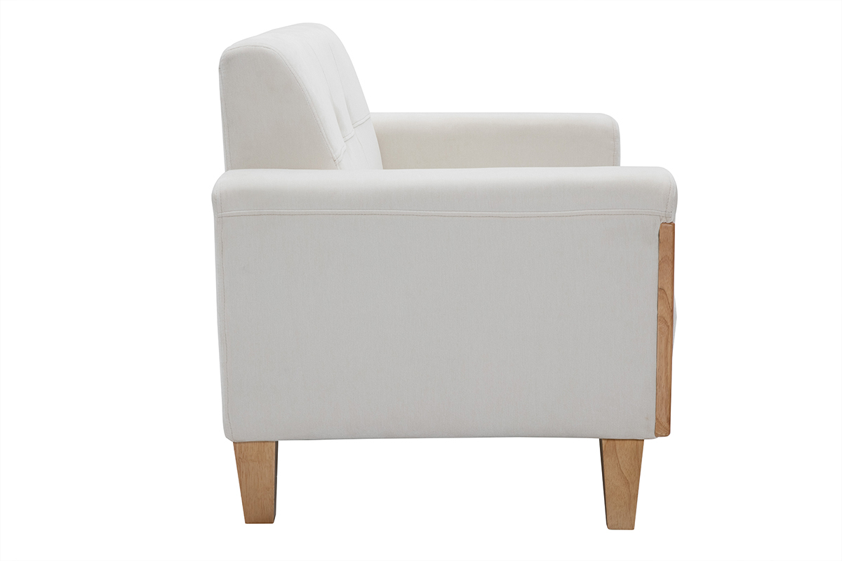 Canap� scandinave 2 places en tissu effet velours blanc cass� et bois clair FJORD