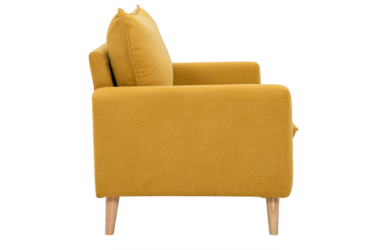 Canap� scandinave 2 places en tissu effet velours jaune moutarde et bois clair JONAS