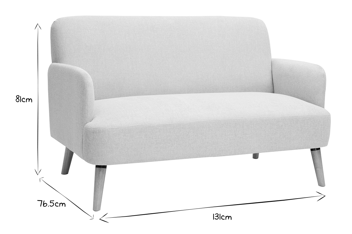 Canap� scandinave 2 places en tissu effet velours textur� beige et bois clair ISKO