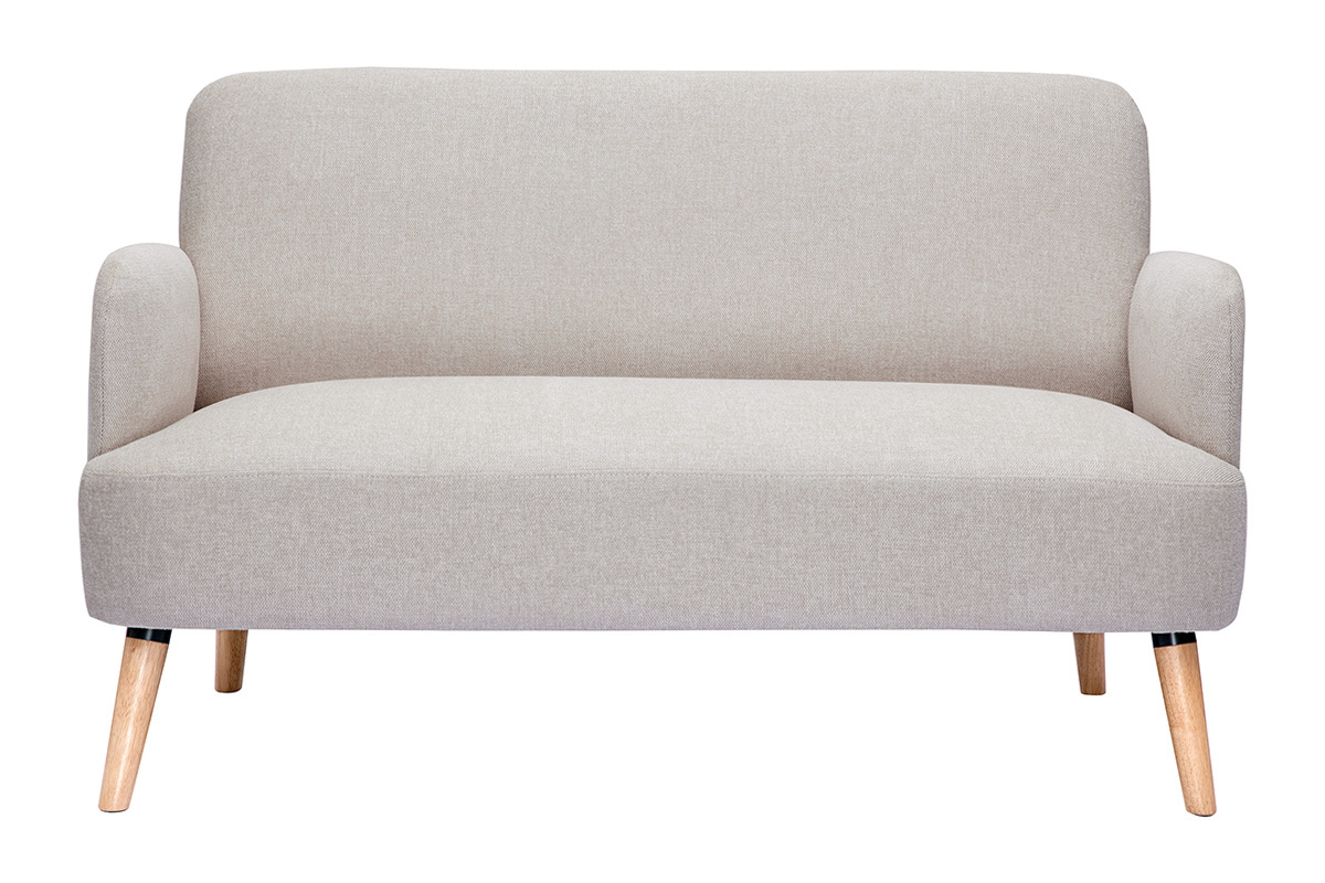 Canap� scandinave 2 places en tissu effet velours textur� beige et bois clair ISKO