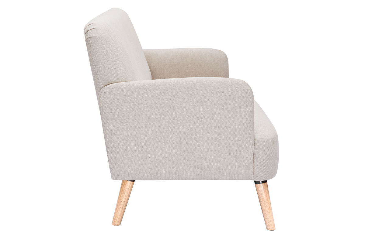 Canap� scandinave 2 places en tissu effet velours textur� beige et bois clair ISKO