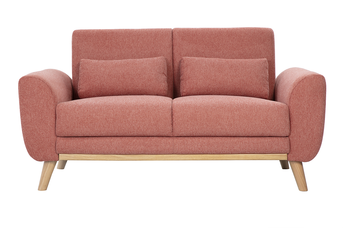 Canap� scandinave 2 places en tissu terracotta, vue de face.