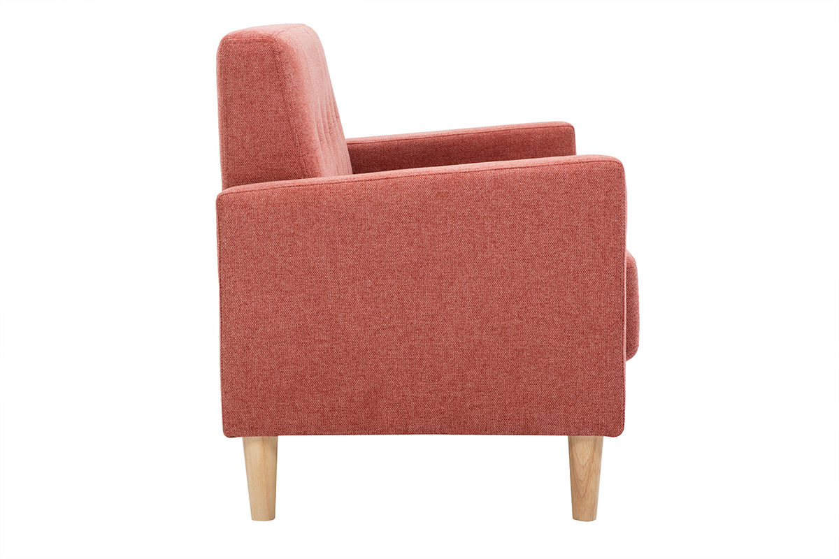 Canap� scandinave terracotta 2 places, vue de c�t�, pieds en bois clair.