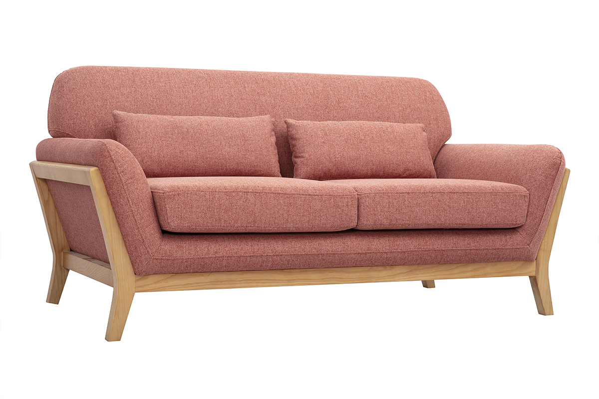 Canap� scandinave 2 places terracotta, accoudoirs inclin�s, structure bois clair.