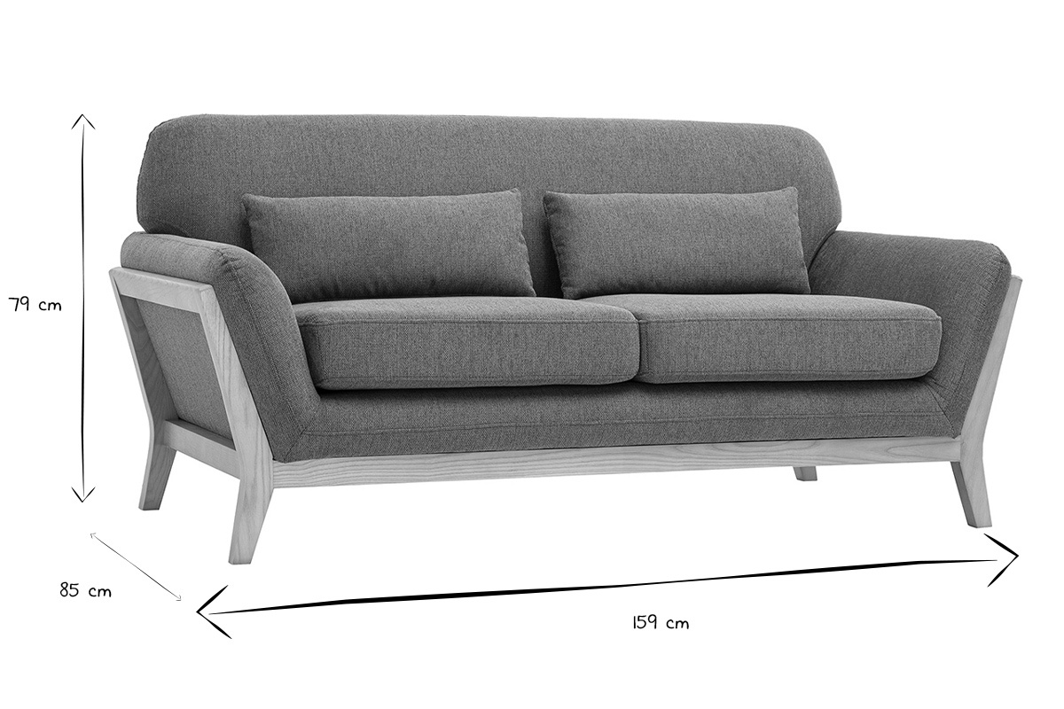 Dimensions du canap� scandinave 2 places : L159 x P85 x H79 cm en noir et blanc.
