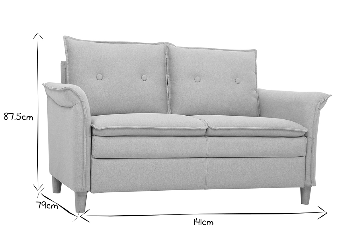Canap� scandinave 2 places en tissu gris clair et bois clair CLIFF