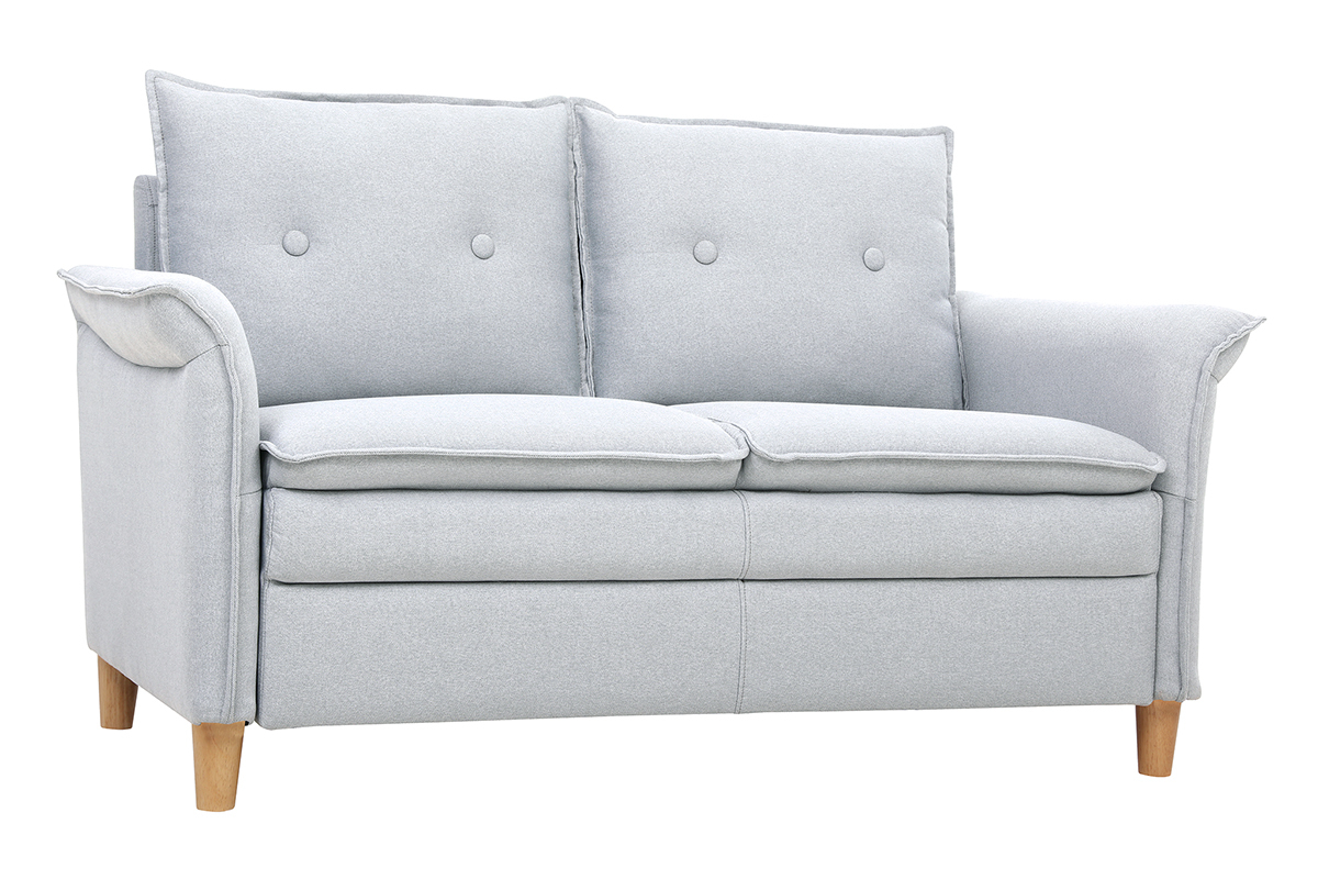 Canap� scandinave 2 places en tissu gris clair et bois clair CLIFF
