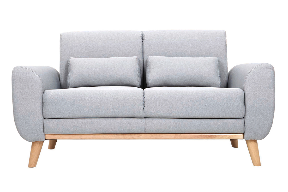 Canap� scandinave 2 places en tissu gris clair et bois clair EKTOR