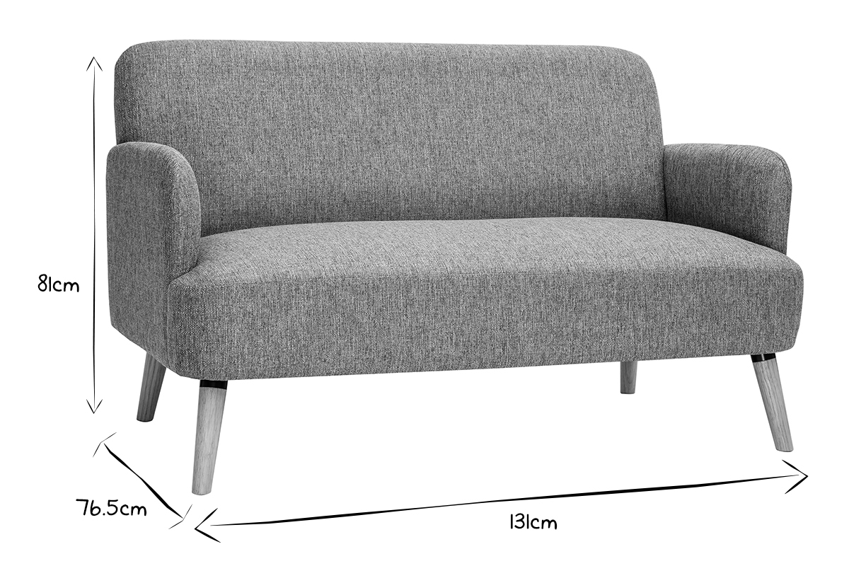 Dimensions du canap� scandinave 2 places en noir et blanc : L131 x P76,5 x H81 cm.