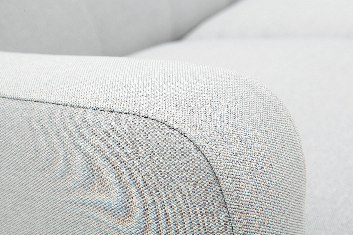 Canap� scandinave 2 places en tissu gris clair et bois clair LUNA