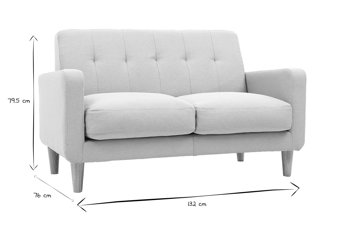 Canap� scandinave 2 places en tissu gris clair et bois clair LUNA
