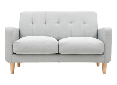Canap&eacute; scandinave 2 places en tissu gris clair et bois clair LUNA