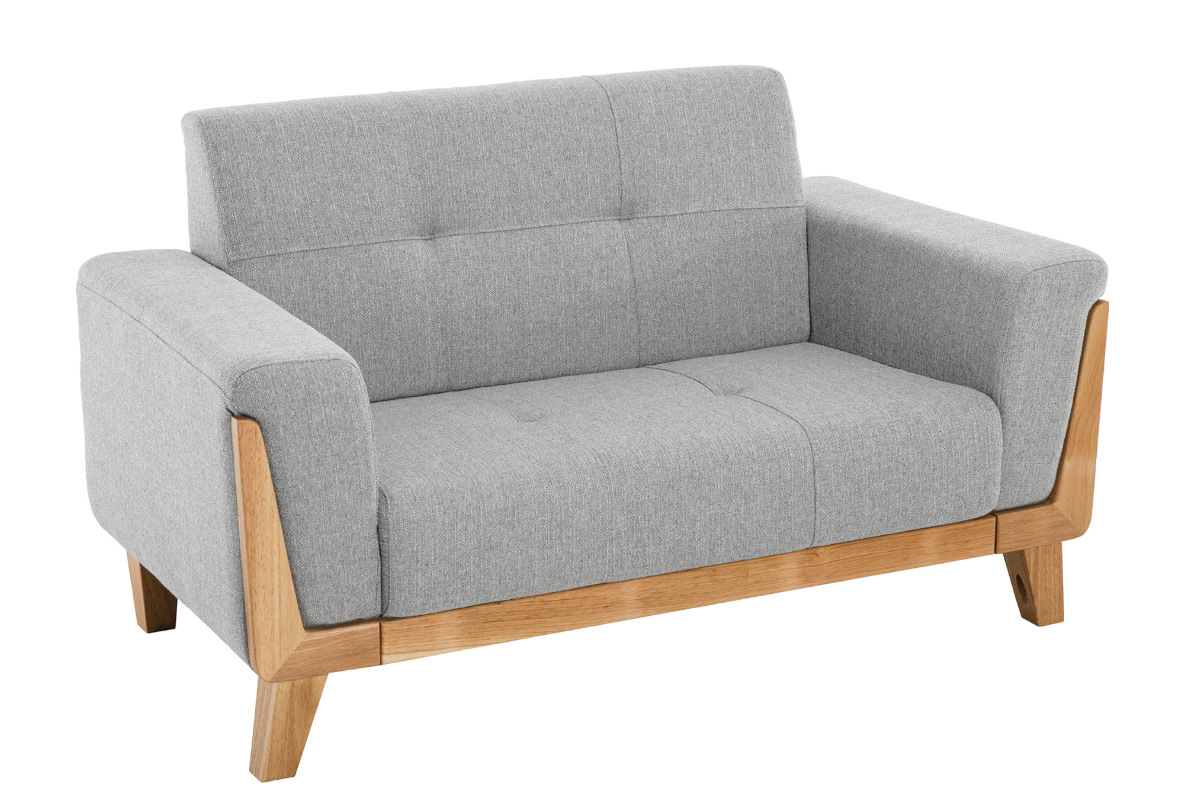 Canap� scandinave 2 places en tissu gris et bois clair FJORD