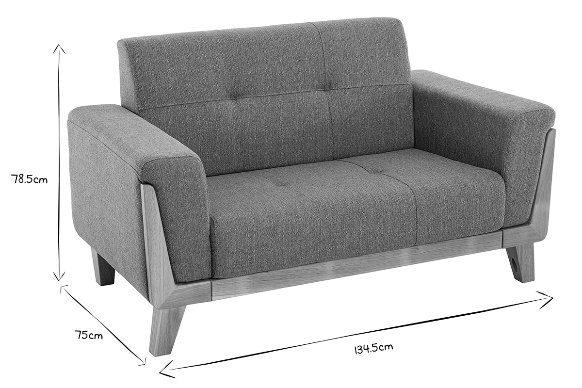 Canap� scandinave 2 places en tissu gris et bois clair FJORD
