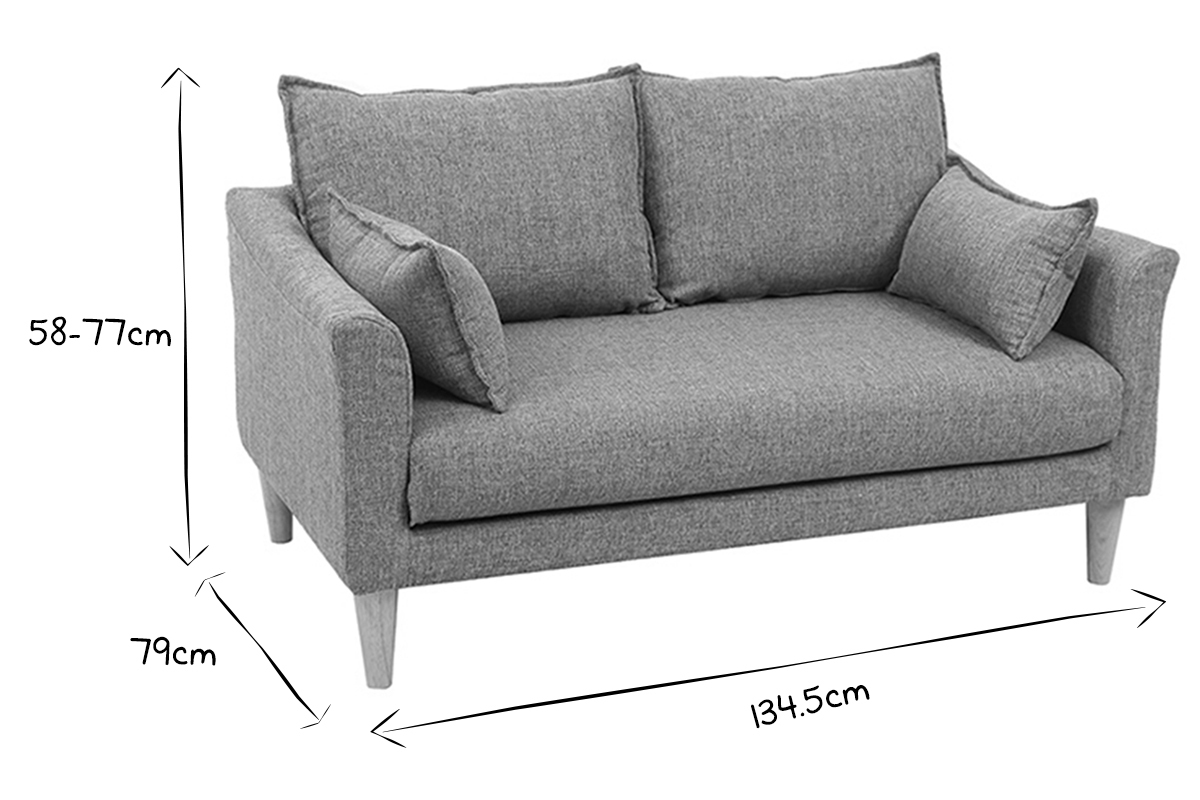 Canap� scandinave 2 places en tissu gris et bois clair KATE