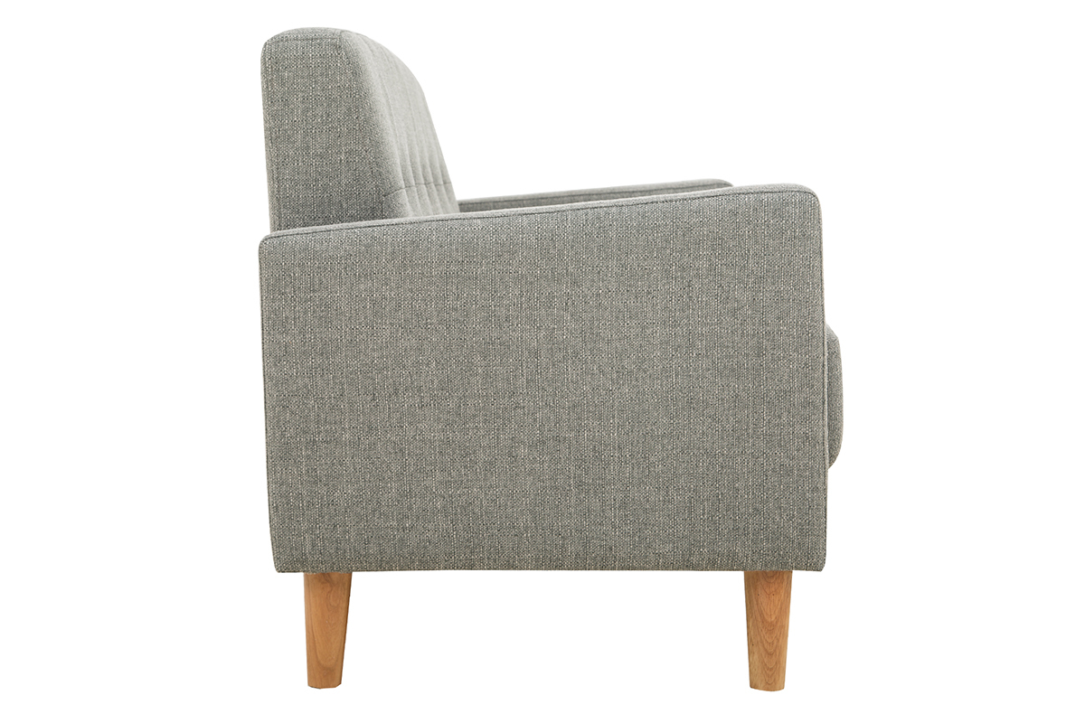 Canap� scandinave 2 places gris en vue de c�t� avec pieds en bois clair.