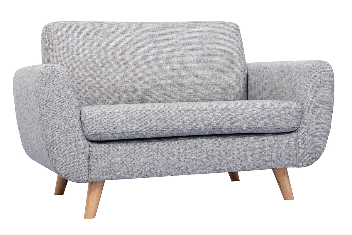 Canap� scandinave 2 places en tissu gris et bois clair PURE