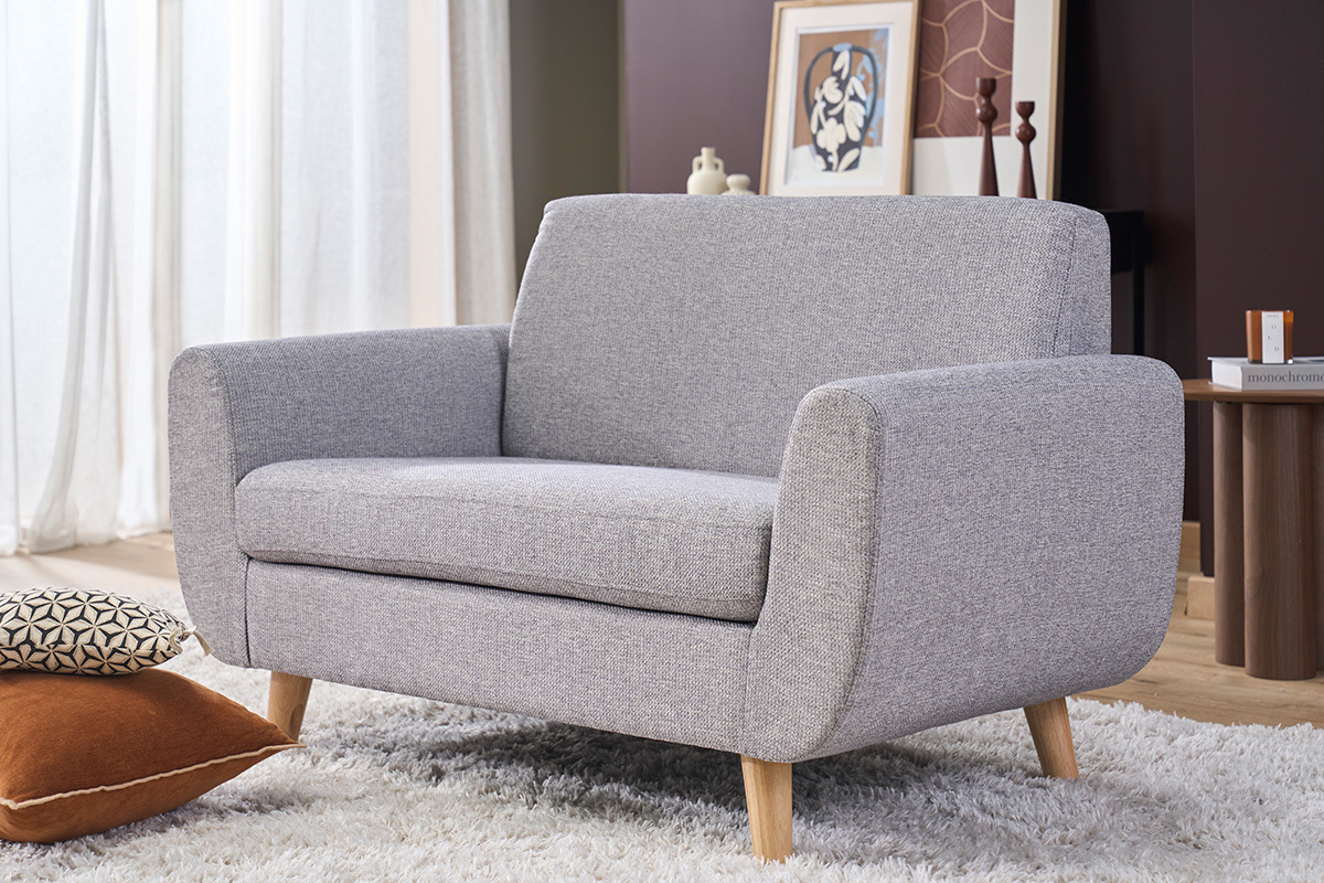 Canap� scandinave 2 places en tissu gris et bois clair PURE
