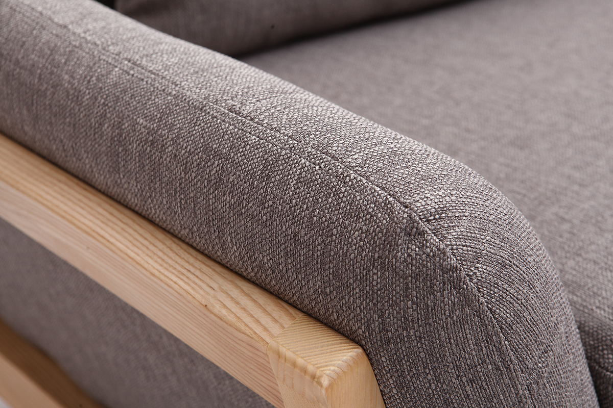 Canap� scandinave 2 places en tissu gris et bois clair YOKO