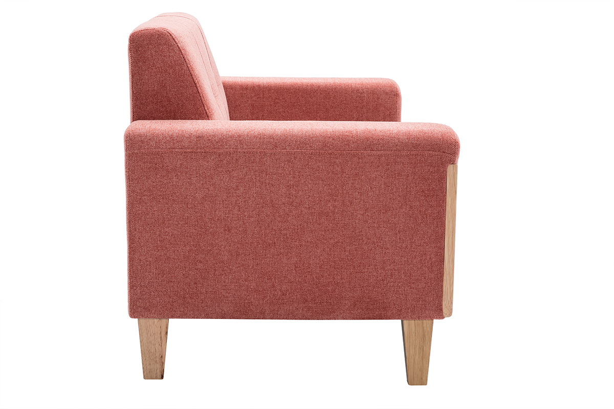 Canap� 2 places terracotta en tissu et bois, vue lat�rale.