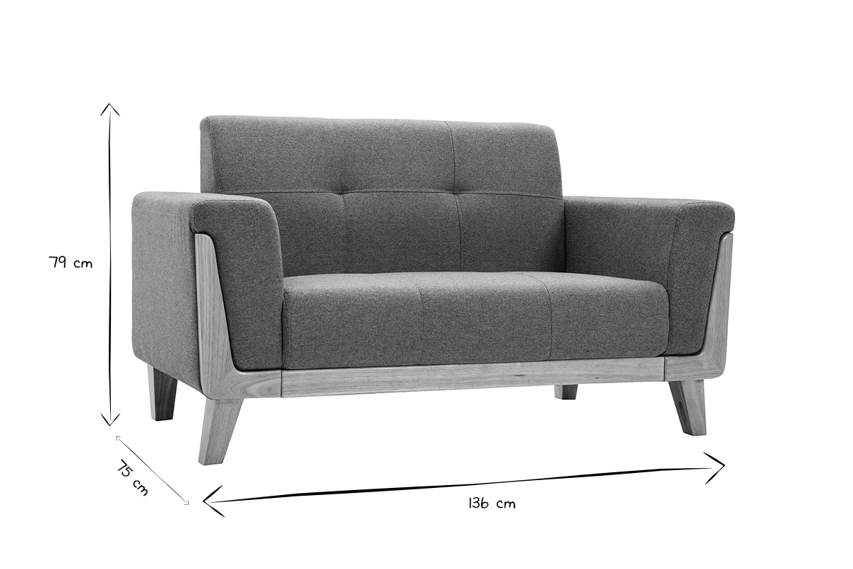 Canap� scandinave 2 places en tissu vert de gris et bois clair FJORD