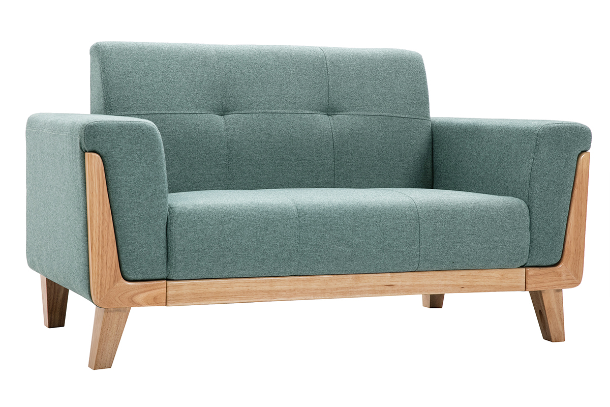 Canap� scandinave 2 places en tissu vert de gris et bois clair FJORD