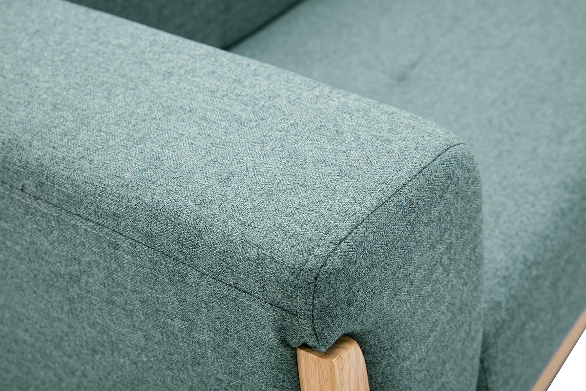 Canap� scandinave 2 places en tissu vert de gris et bois clair FJORD