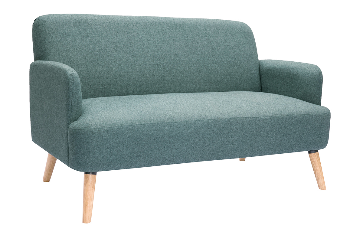 Canap� scandinave 2 places en tissu vert de gris et bois clair ISKO