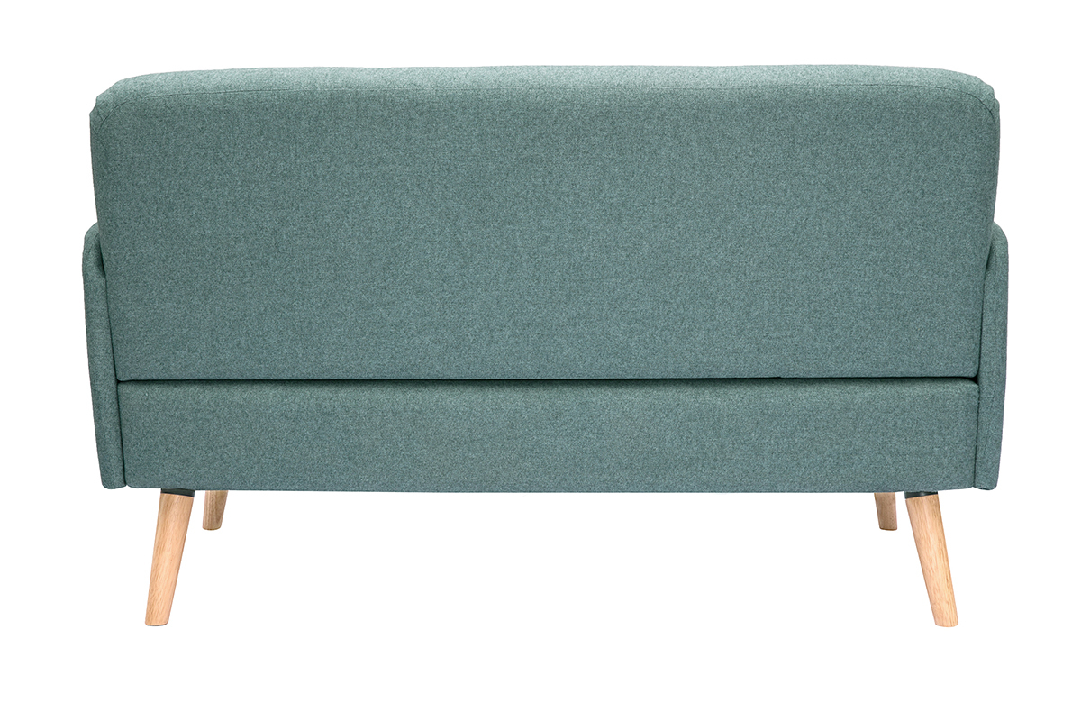 Canap� scandinave 2 places en tissu vert de gris et bois clair ISKO