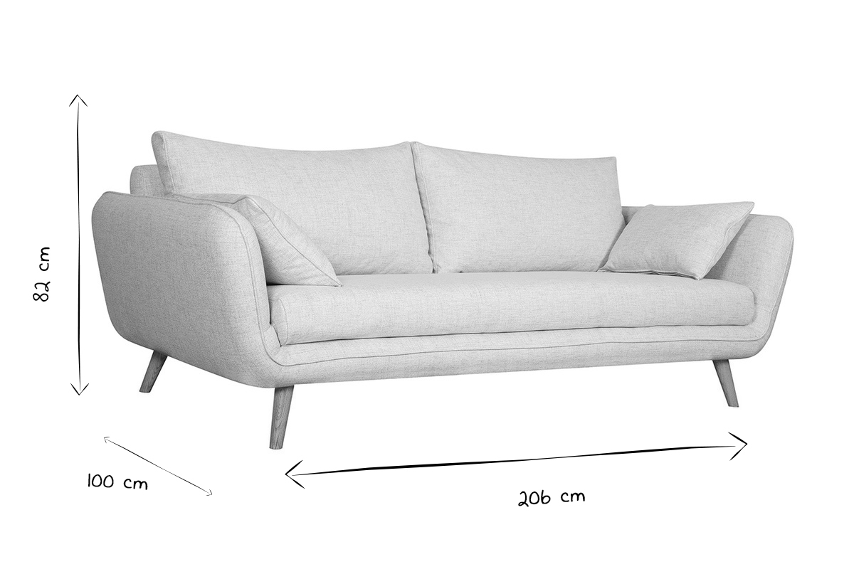 Canap� scandinave 3 places en tissu beige et bois clair CREEP