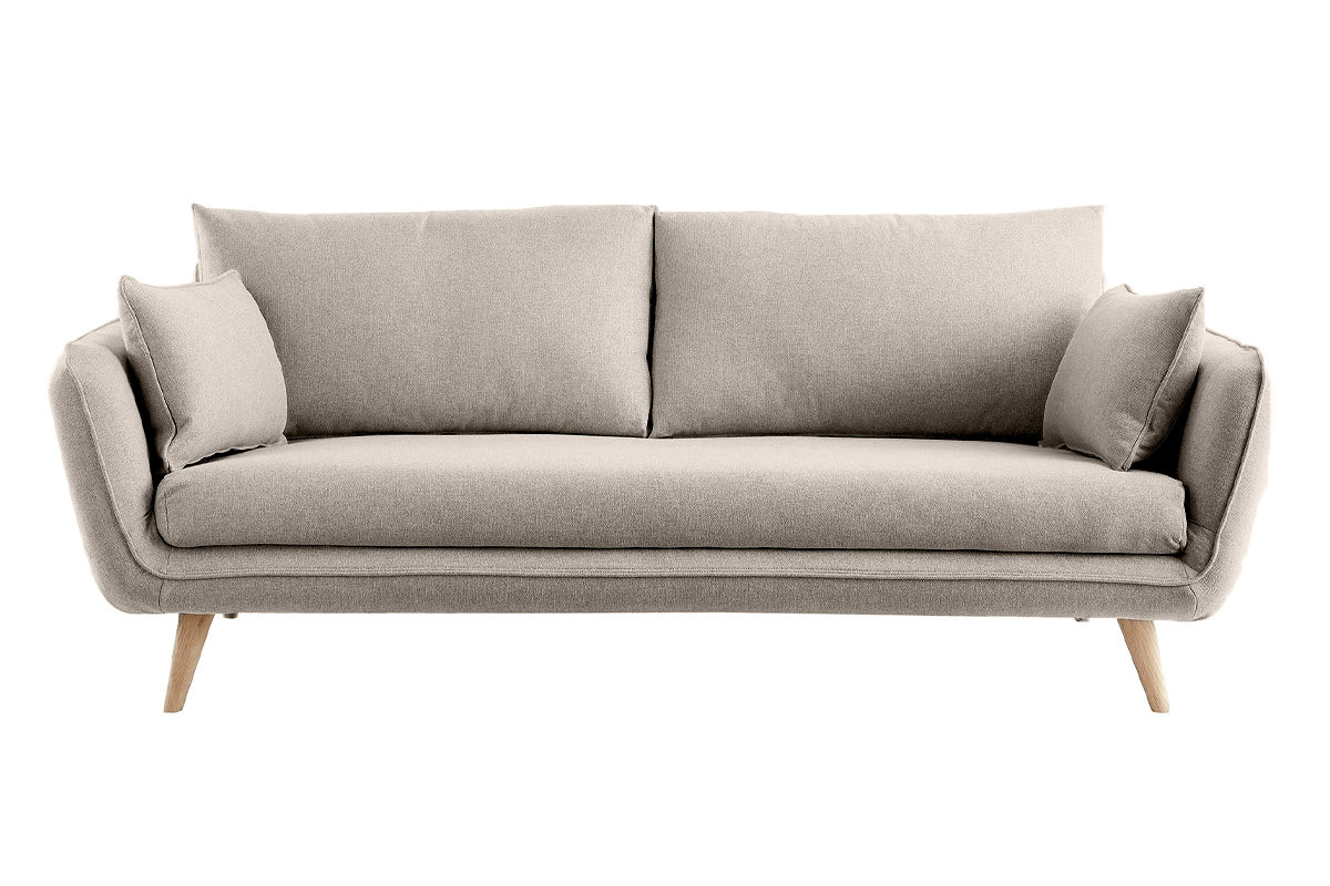 Canap� scandinave 3 places en tissu beige et bois clair CREEP
