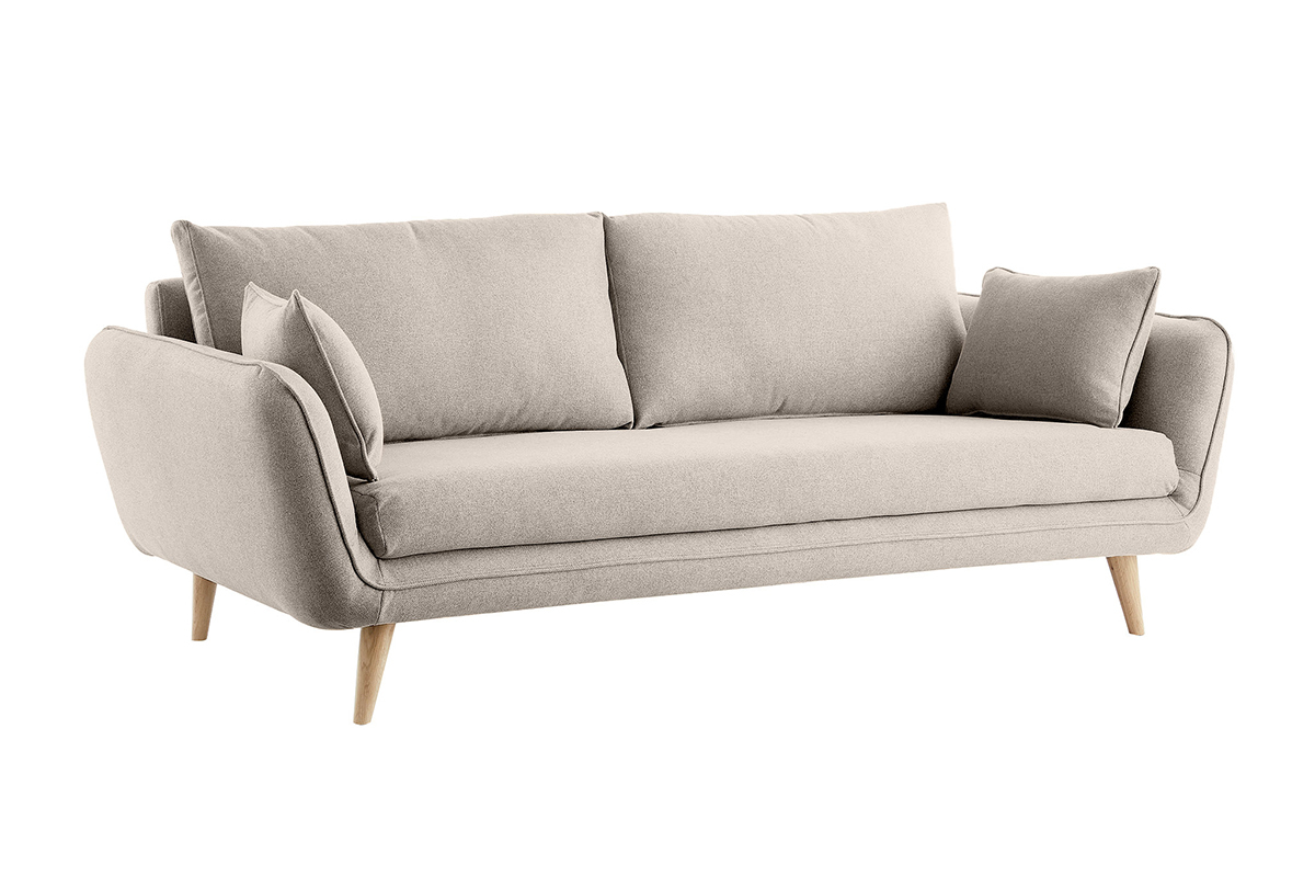 Canap� scandinave 3 places en tissu beige et bois clair CREEP